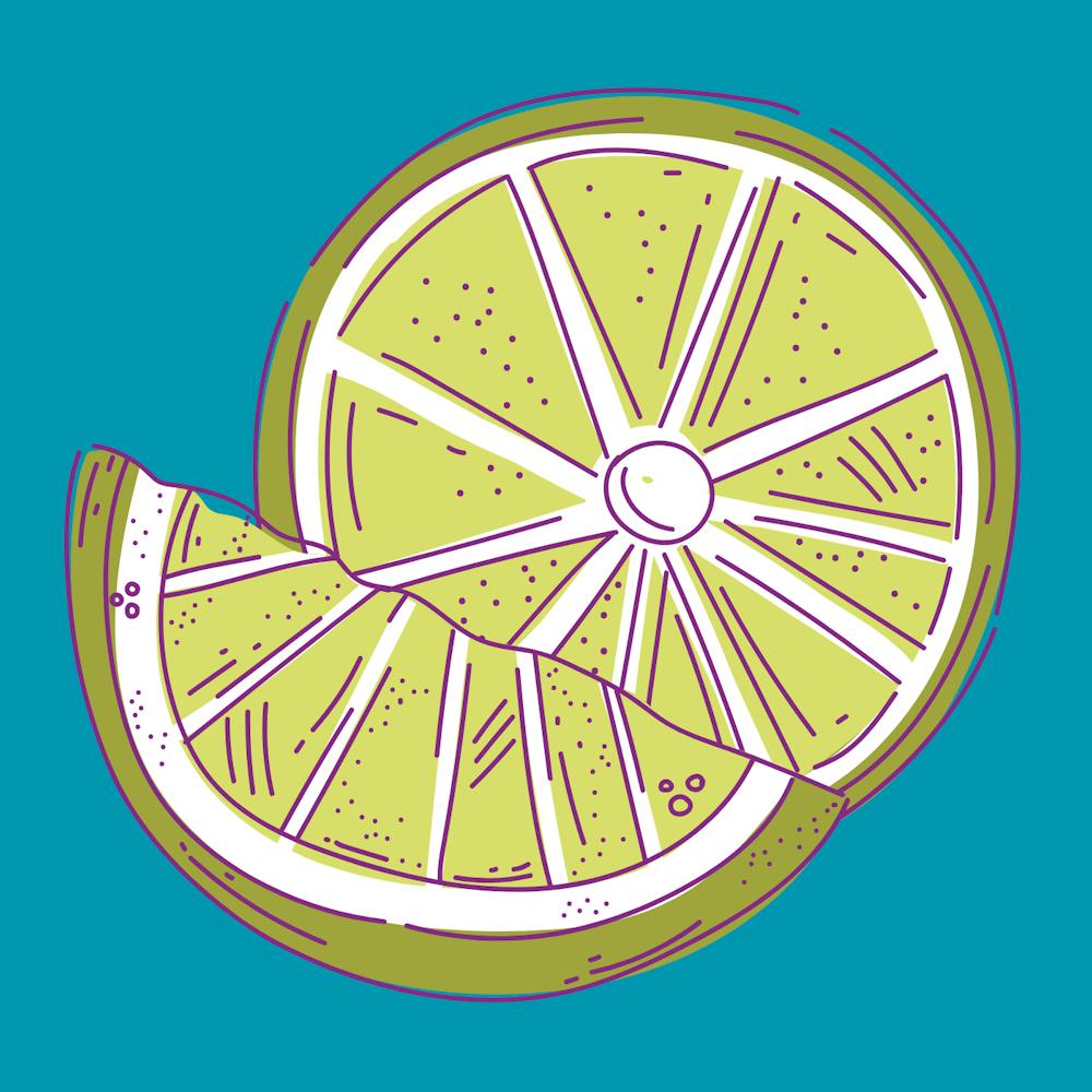 Lime Slice On Blue Background