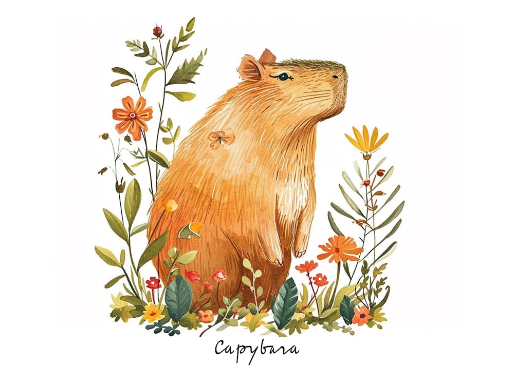 Little Floral Capybara 3 Poster