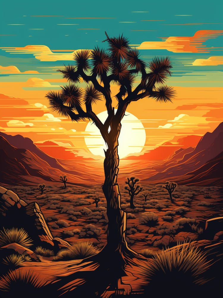 Joshua Tree At Sunset In Gold And Black (1)