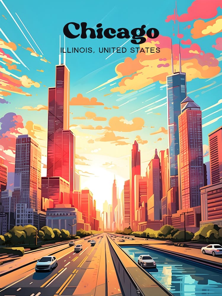 Chicago Illinois United States Midwest Modern Travel Art