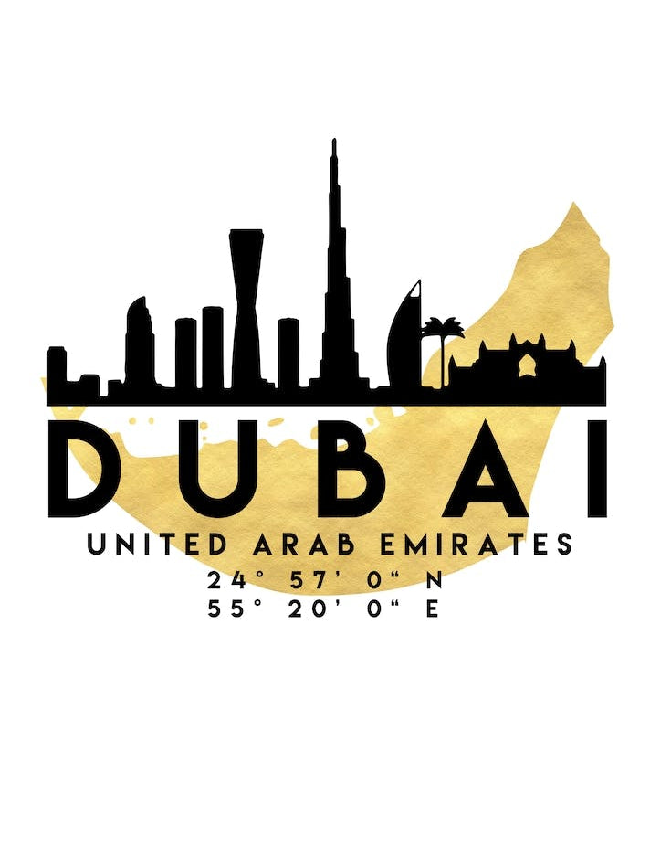 Dubai UAE Silhouette City Skyline Map