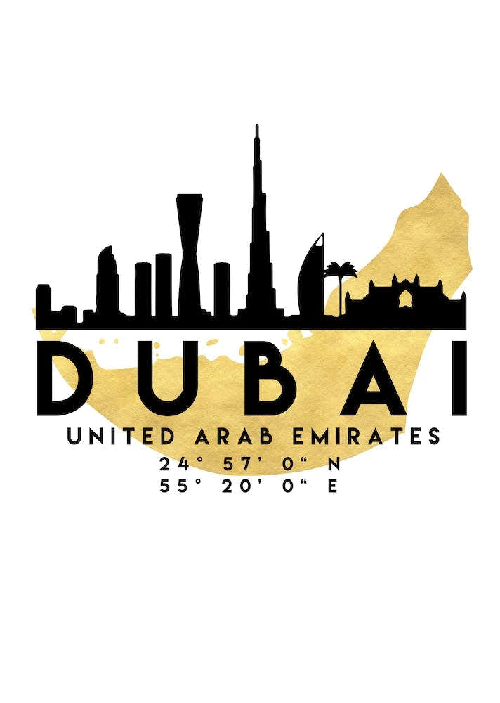 Dubai UAE Silhouette City Skyline Map