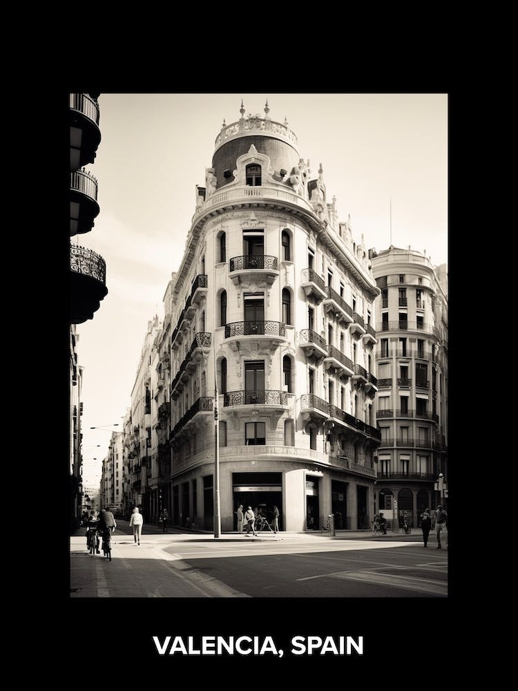 Poster Of Valencia, Spain, Mediterranean Black And White Photography Analogue 3