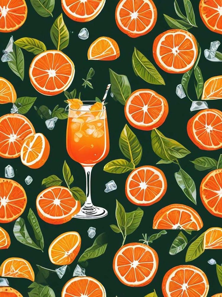 Aperol Spritz Pattern Cocktail Oranges Kitchen Art (4)