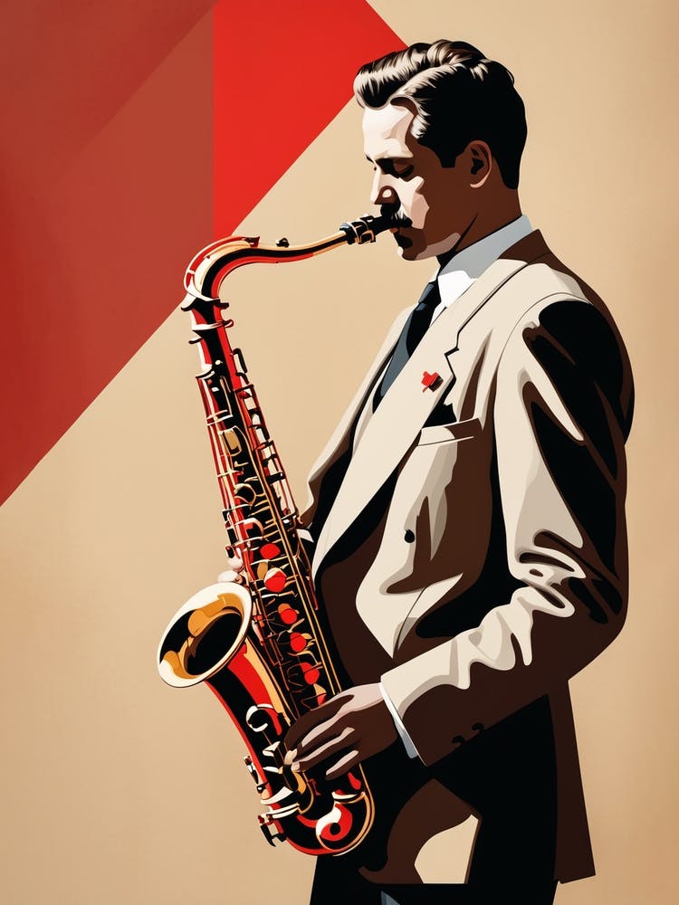 Saxophone Player Abstract red and beige Art
