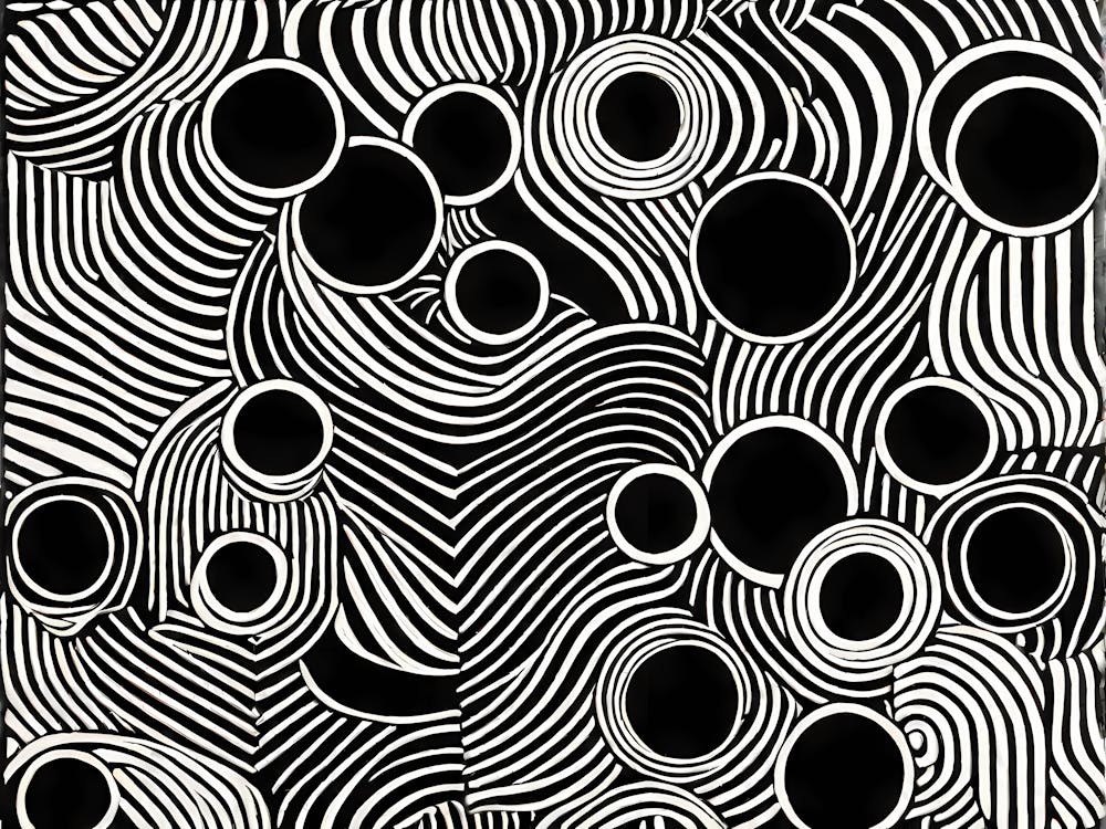 Retro Inspired Linocut Abstract Shapes Black And White Colors art, 232