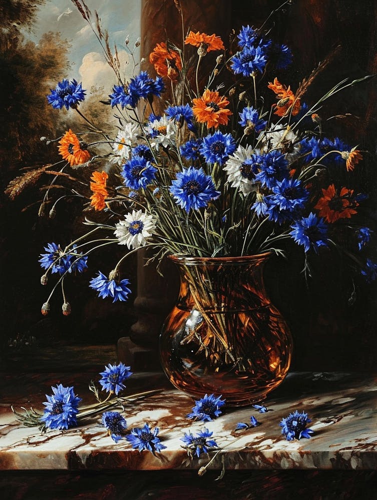Baroque Floral Still Life Cornflower 1