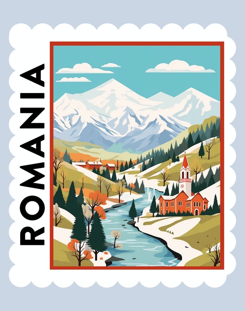Romania 4 Travel Stamp Poster