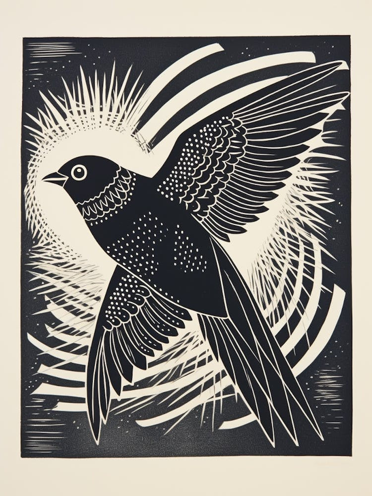 B&W Bird Linocut Swallow 2