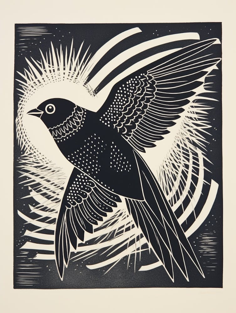 B&W Bird Linocut Swallow 2