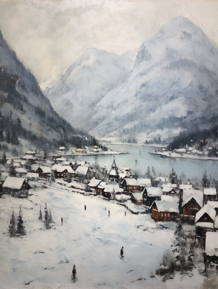 Vintage Winter Painting Banff Canada 2