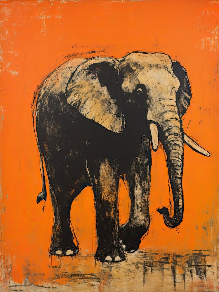 Elephant, Woodblock Animal  Drawing 3