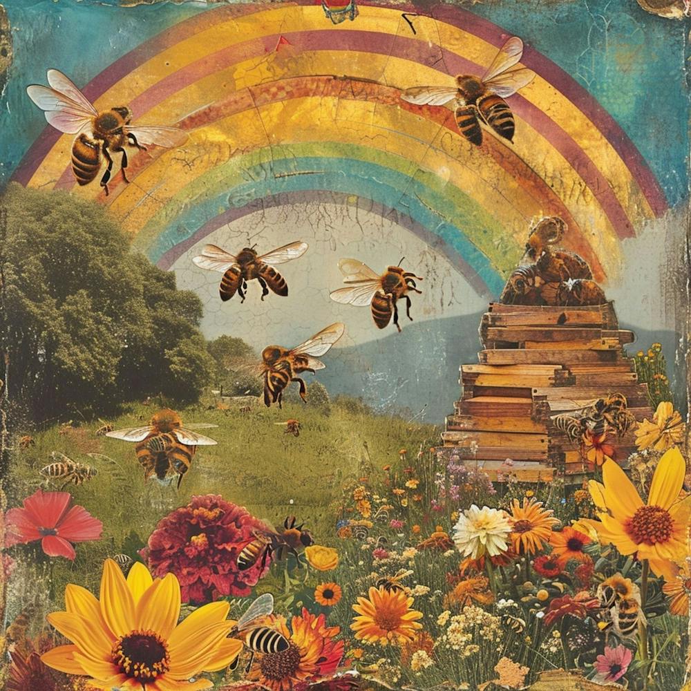 Kitsch Bee Rainbow Floral Collage