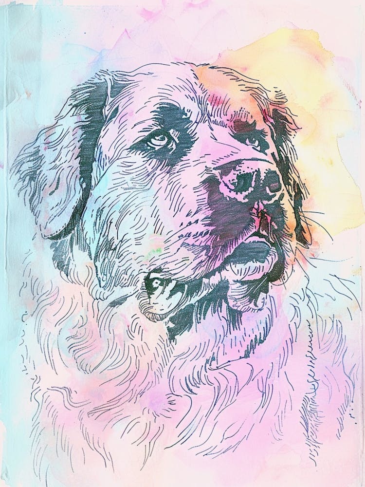 Pastell Tibetan Mastiff Hund Pastell-Linienillustration 1