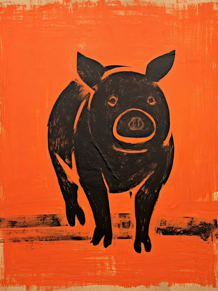 Pig, Woodblock Animal Drawing 4