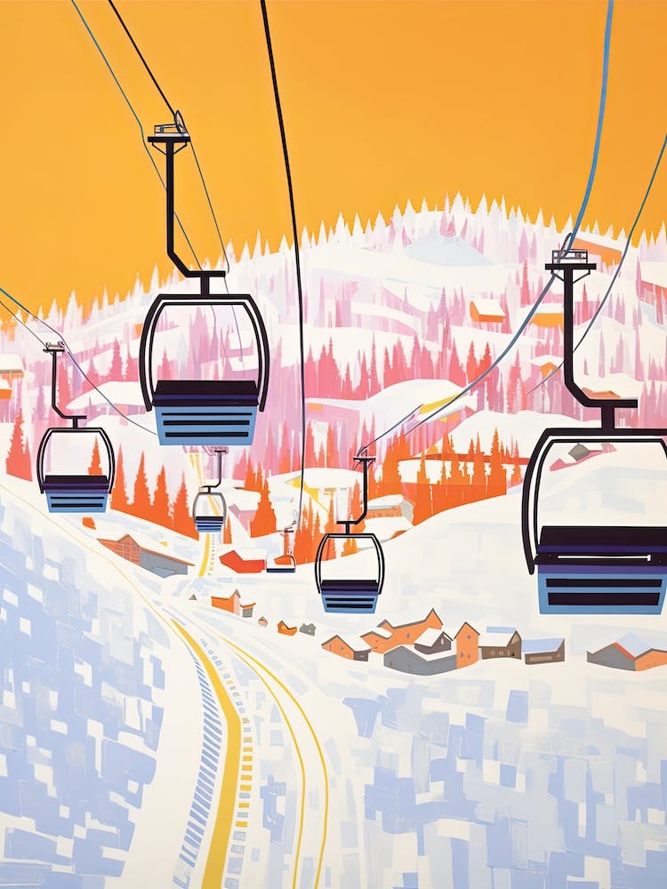 Vail Mountain Resort   Colorado, Usa, Ski Resort Pastel Colours Illustration 1
