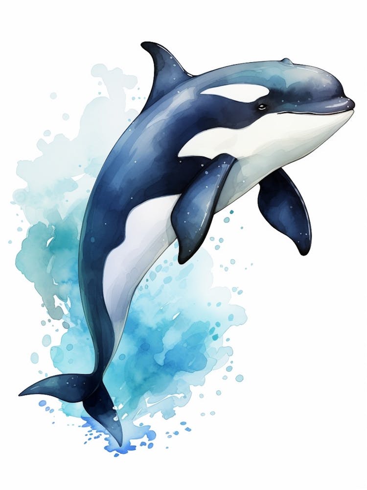 Blue Watercolour Painting Style Of Orca Whale  8