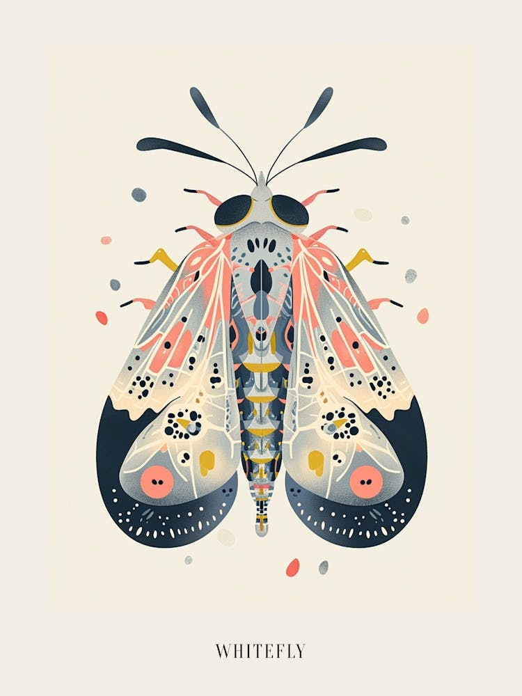 Colourful Insect Illustration Whitefly 18 Poster