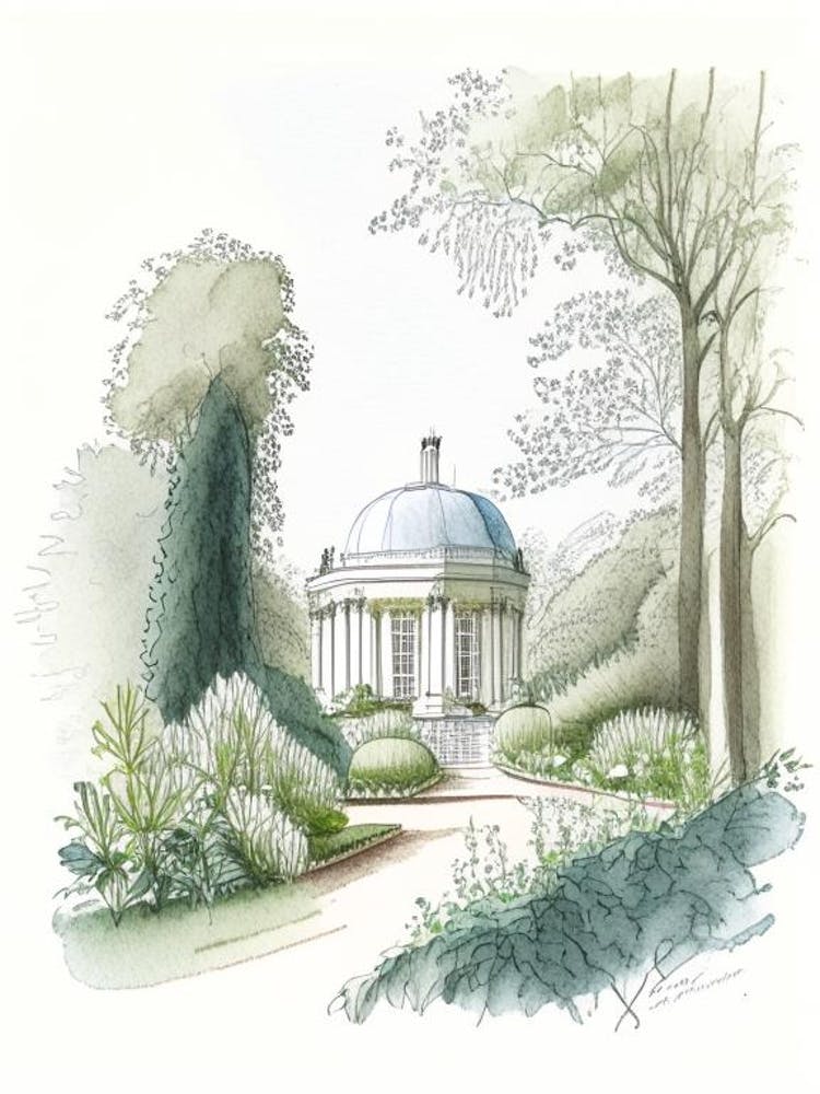 Chiswick House Gardens, United Kingdom Vintage Pencil Drawing