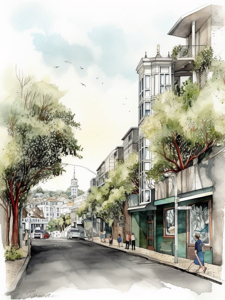 Parnell Auckland Neighborhood, Watercolour 2