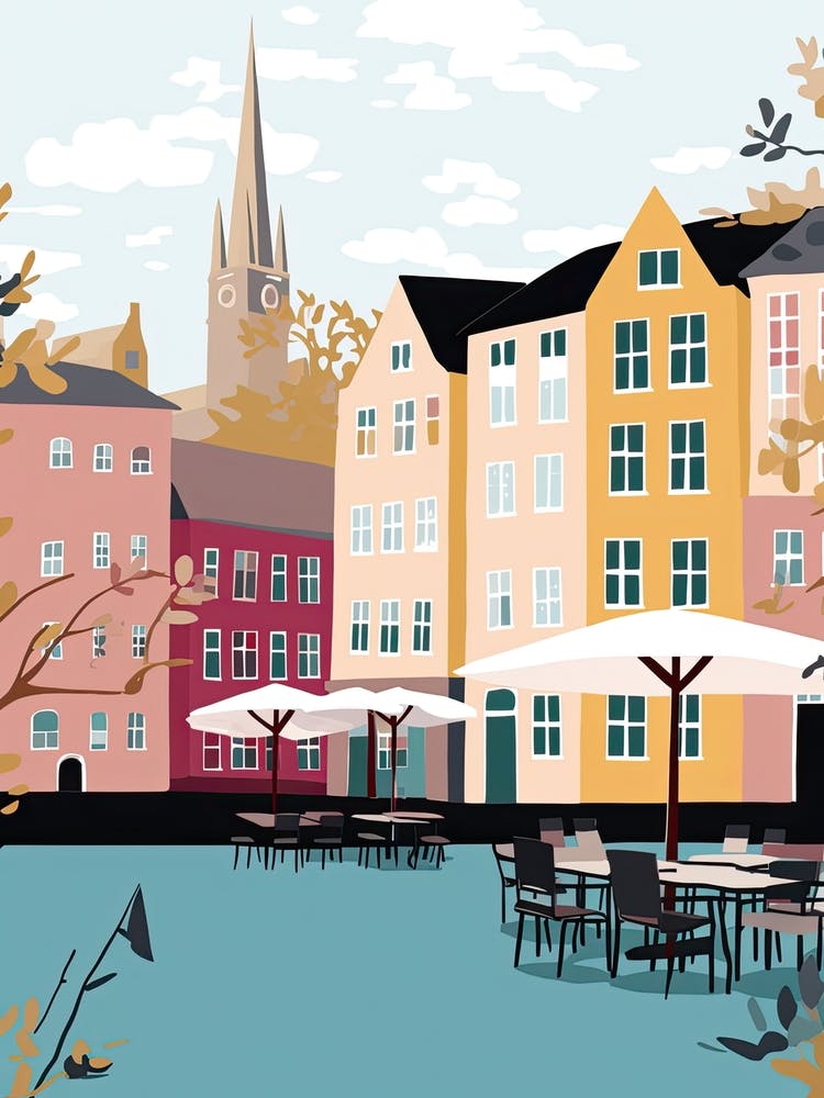 Helsingborg, Sweden, Flat Pastels Tones Illustration 2