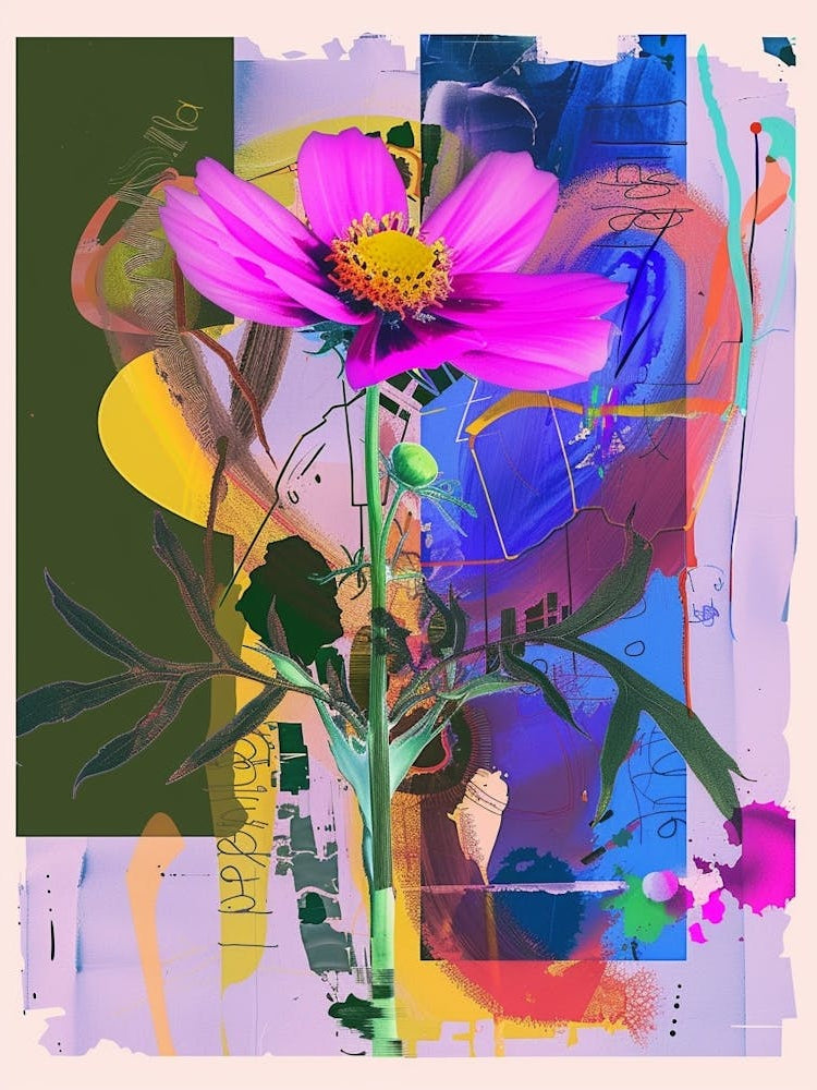 Cosmos 1 Neon Flower Collage