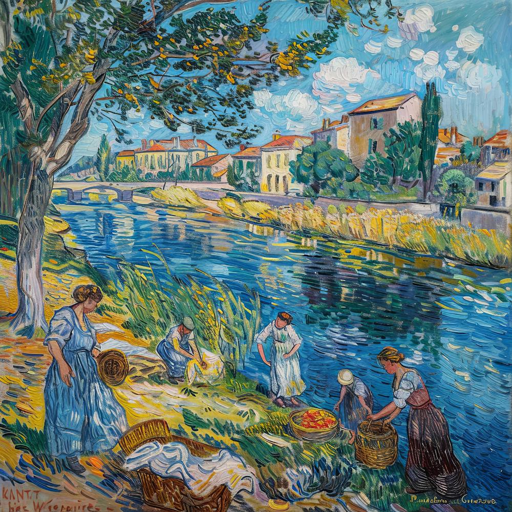 Van Gogh Style: Laundry Day By the Rhone Series