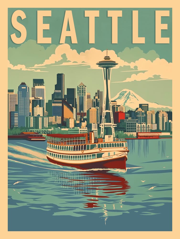 Seattle 4 Vintage Travel Poster