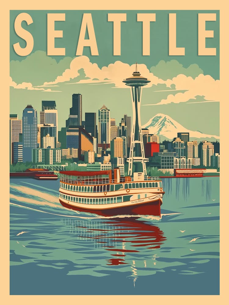 Seattle 4 Vintage Travel Poster