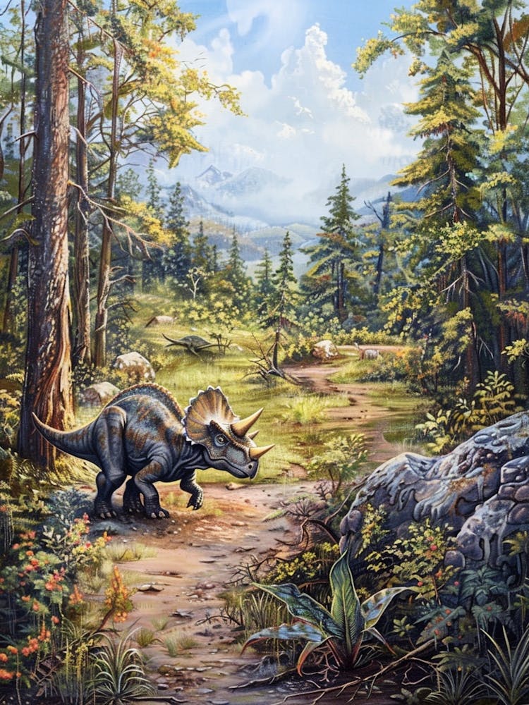 Triceratops In The Forest Painting 2