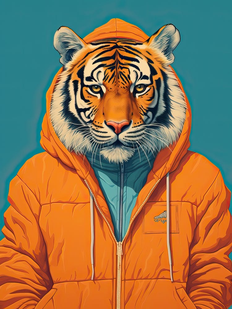 Tiger Illustrations Wearing An Orange Jacket 1