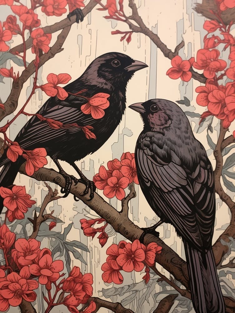 Art Nouveau Birds Poster Raven 2