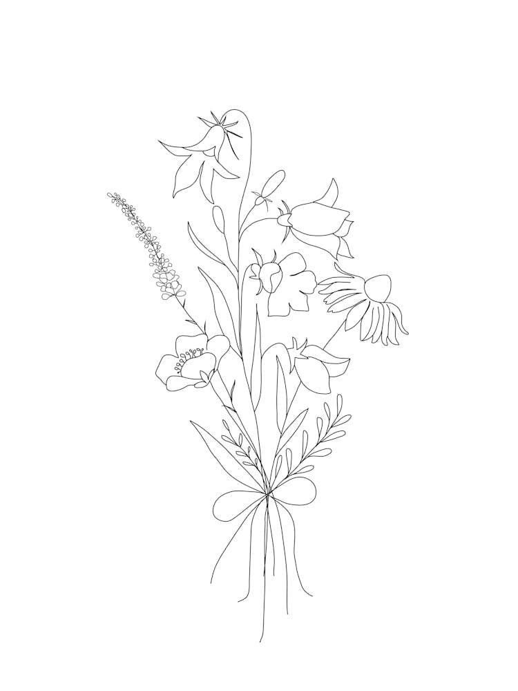 Small Wildflowers Minimalist Line Art