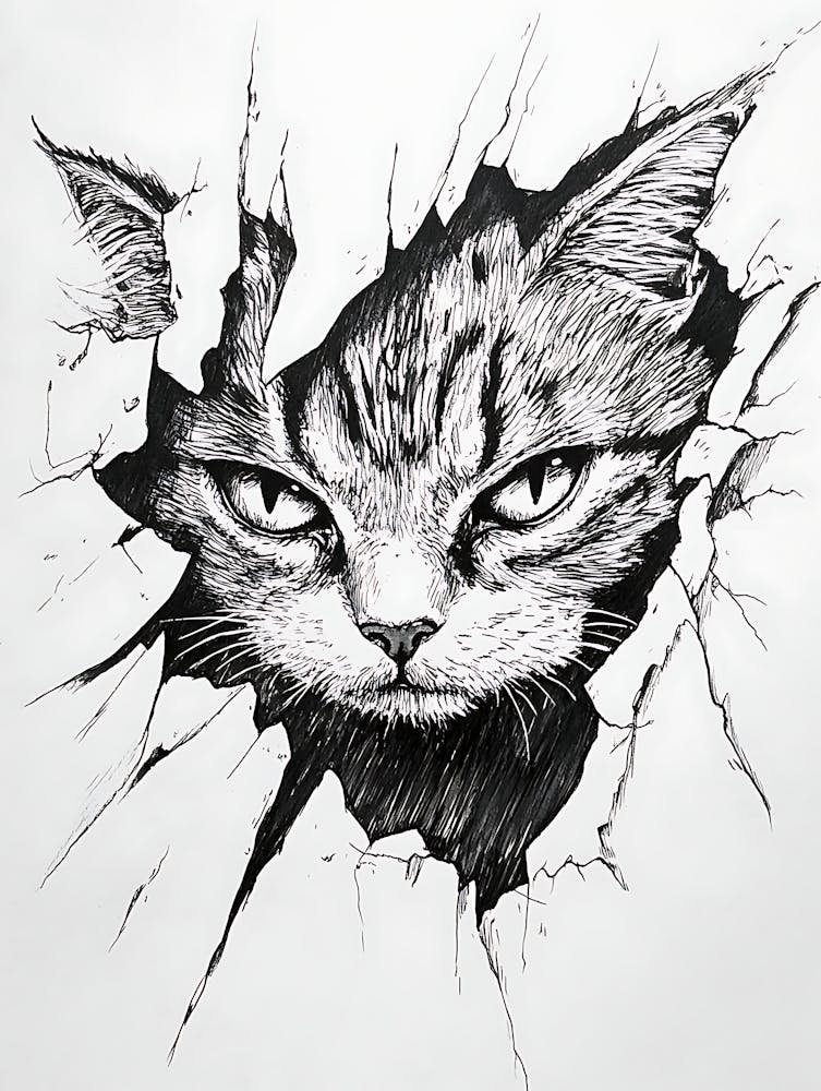 Angry Cat Watching from Wall Hole 8