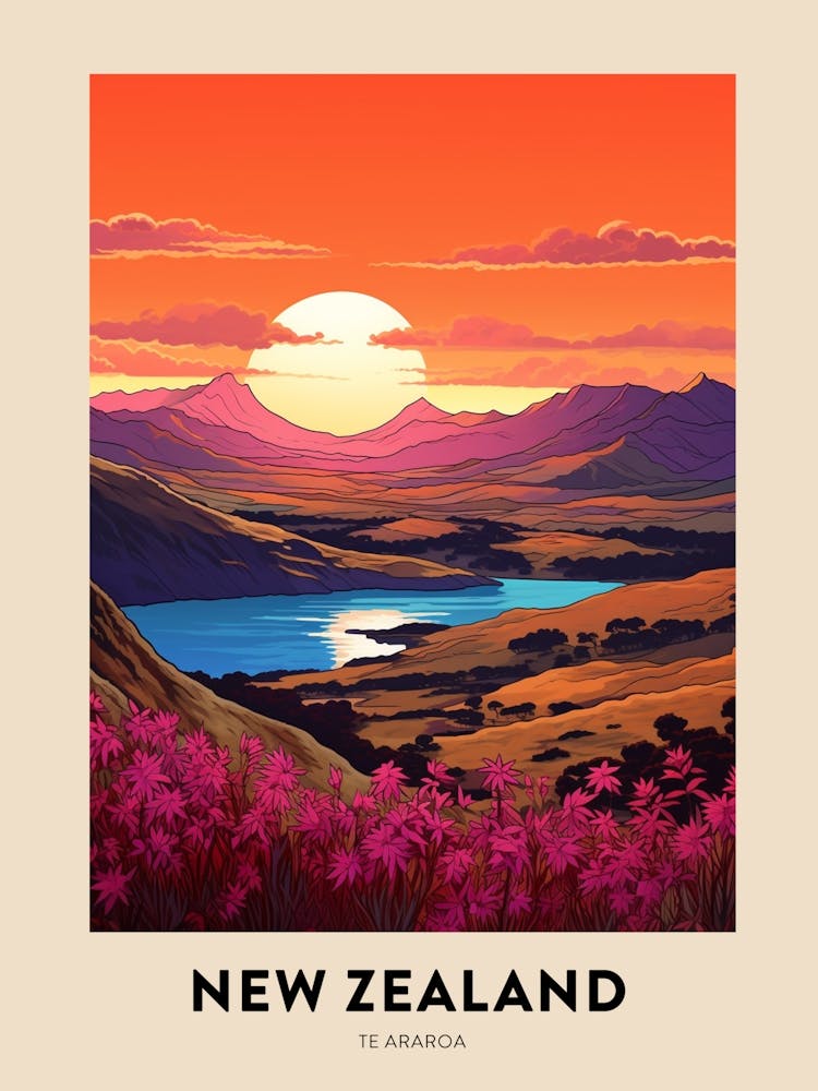 Te Araroa New Zealand 1 Vintage Hiking Travel Poster
