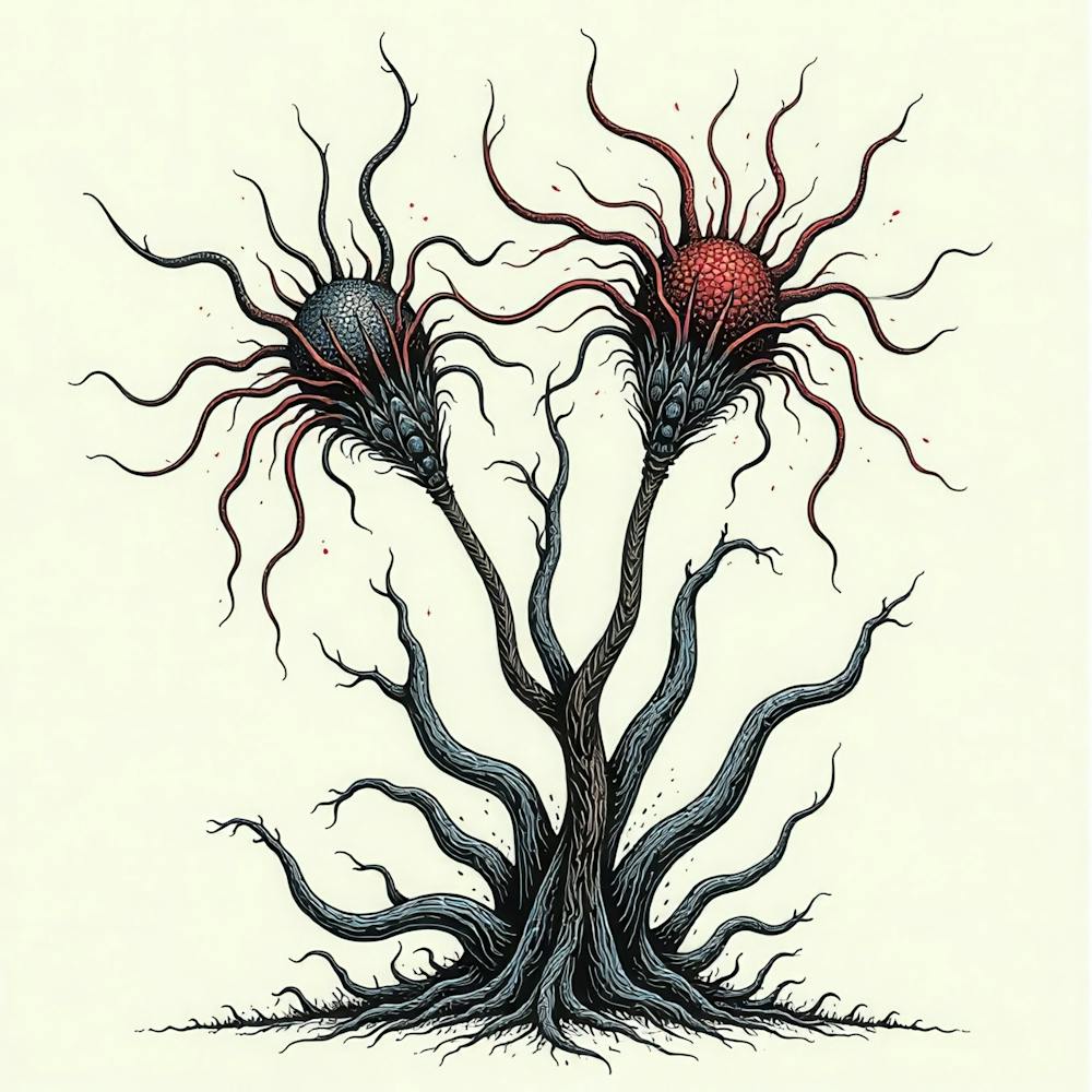 Tree With Red And Black Roots