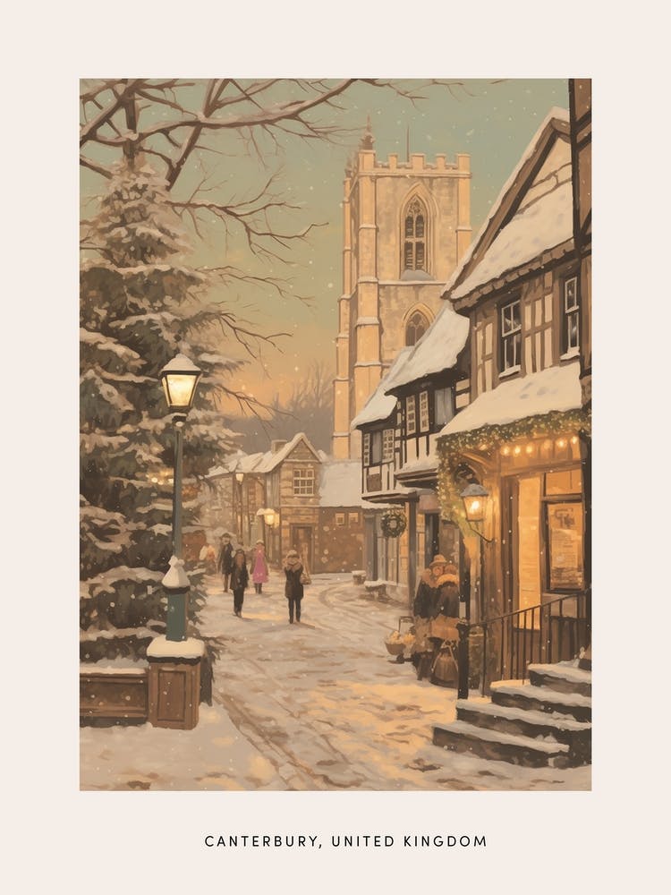 Vintage Winter Poster Canterbury United Kingdom 1