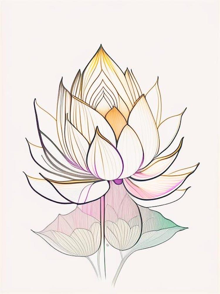 Sacred Lotus Abstract Line Drawing 1