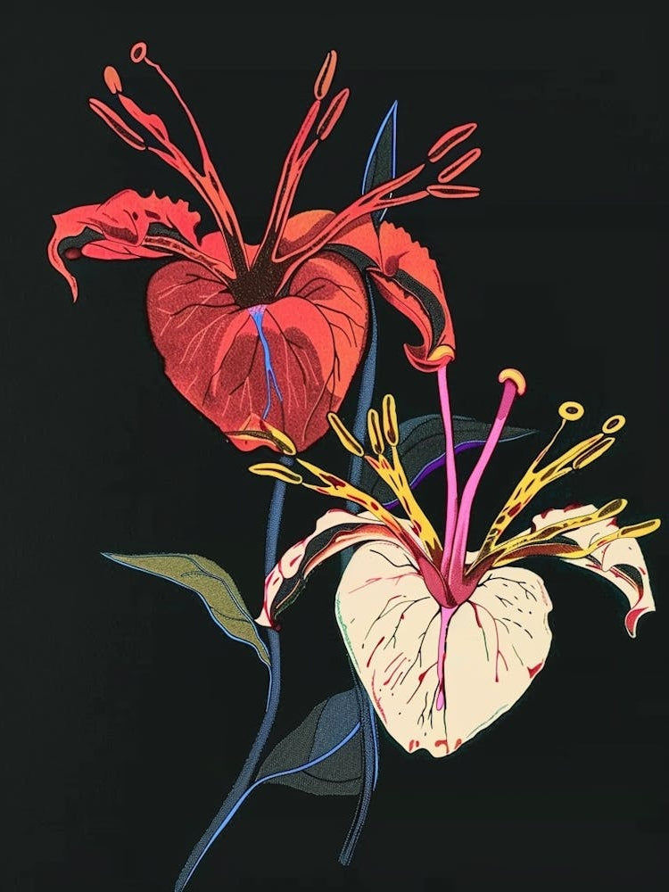 Neon Flowers On Black Bleeding Heart Dicentra 1