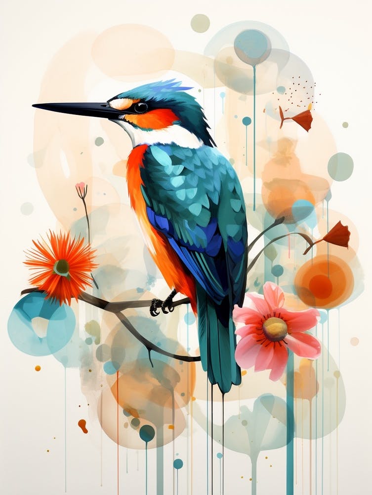 Peinture collage d'oiseau Martin-pêcheur 3