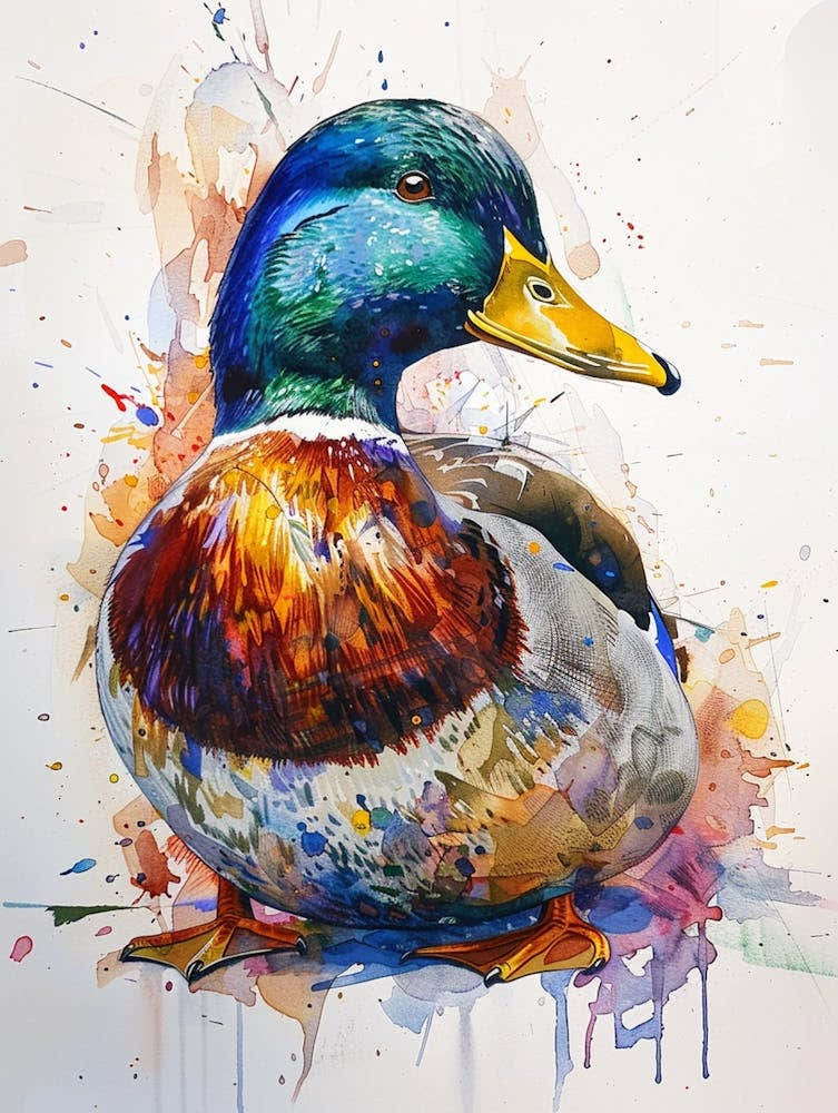 Mallard Duck Colourful Watercolour 3