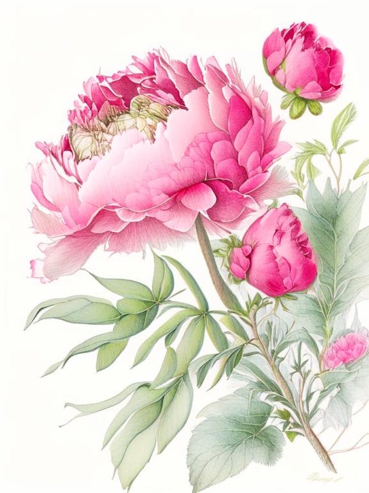 Peony Floral Quentin Blake Inspired Illustration 5 Flower