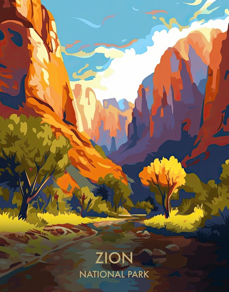 Zion National Park Travel Poster Illustration Style 5
