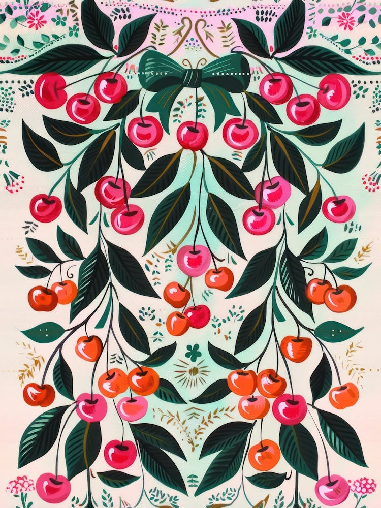 Folk Cherries And Bows 6 Pattern