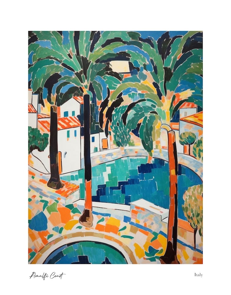 Amalfi Coast Matisse Style, Italy 1 Watercolour Travel Poster
