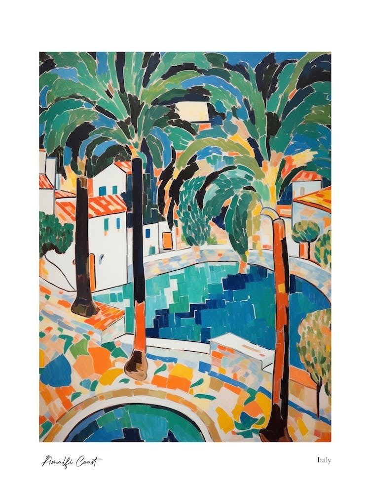 Amalfi Coast Matisse Style, Italy 1 Watercolour Travel Poster