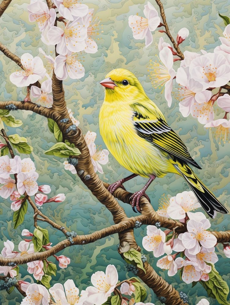 Ohara Koson Inspired Bird Painting American Goldfinch 3
