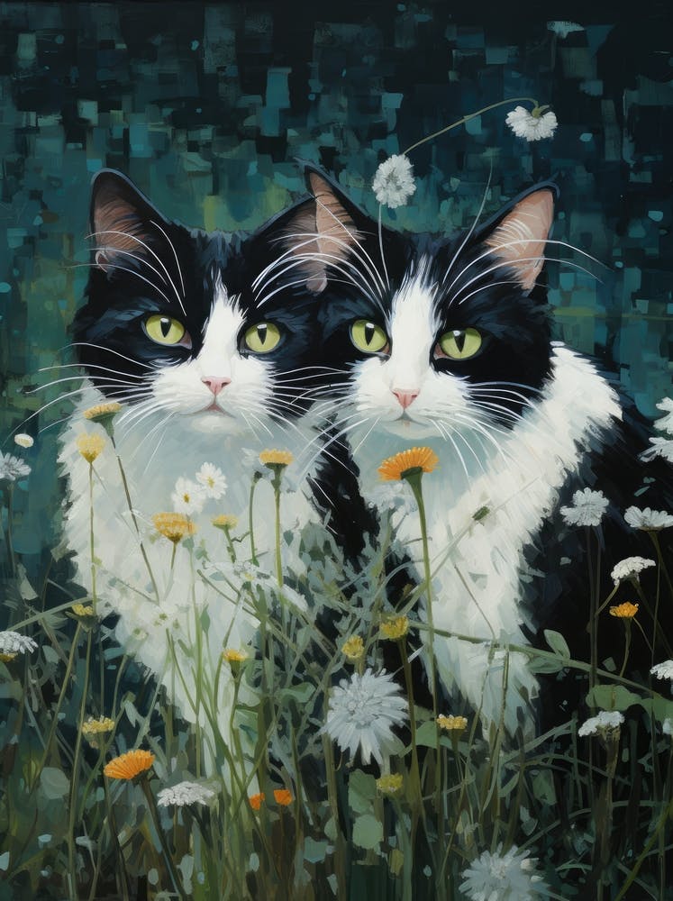 Two Cats In Daisies 1