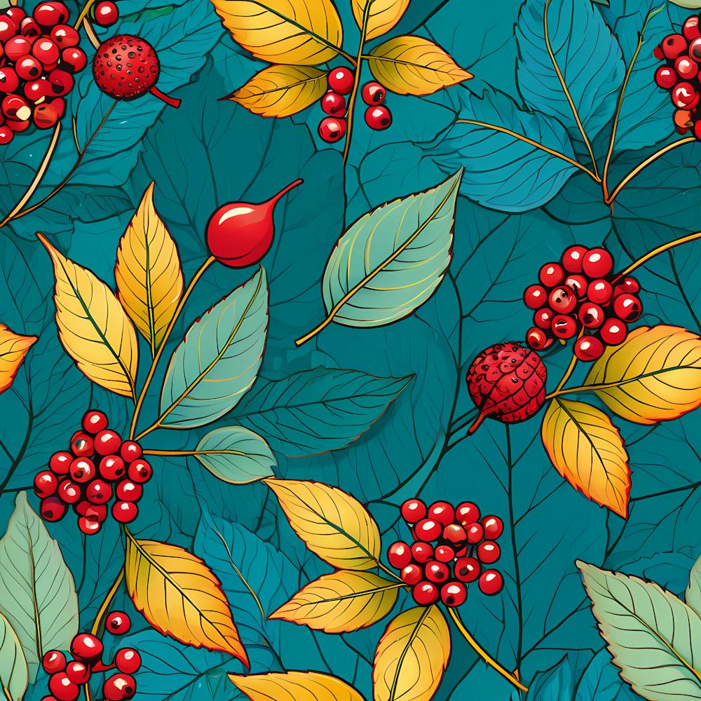 Autumn Leaves And Berries Seamless Pattern
