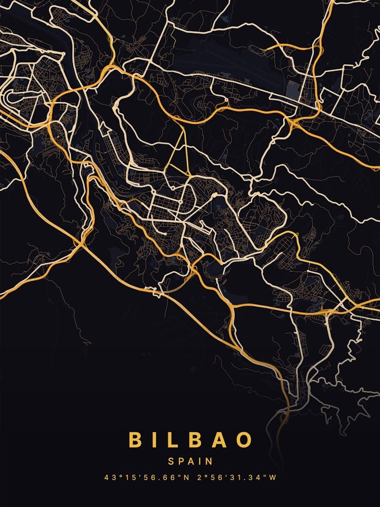 Bilbao Spain Black And Gold Map